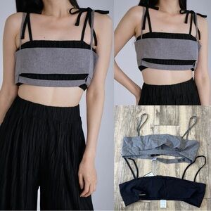 Storets Chantel Micro Cropped Cami Top in Grey and Black